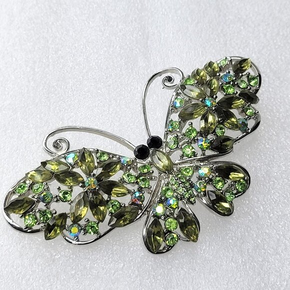 Large Green Butterfly Brooch Pin - Picture 1 of 12